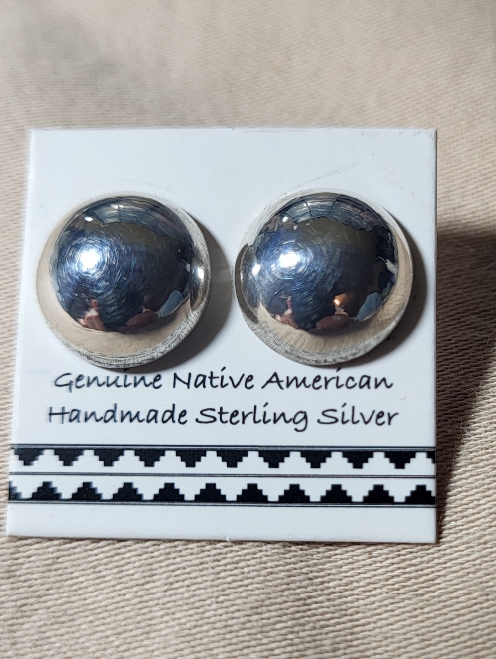 Handmade Native American 925 Sterling Silver Dome Stud Earrings - Silver